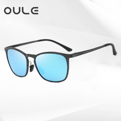 OULE 韩版复古男士太阳镜 潮流超轻镁铝合金方形开车偏光墨镜 冰蓝片