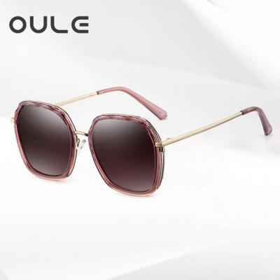 OULE 新款女防紫外线偏光太阳镜 韩版潮流网红时尚街拍墨镜 双茶片