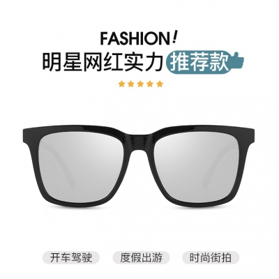 OULE 新款男士韩版太阳眼镜 个性方形开车驾驶偏光墨镜 金框黑片